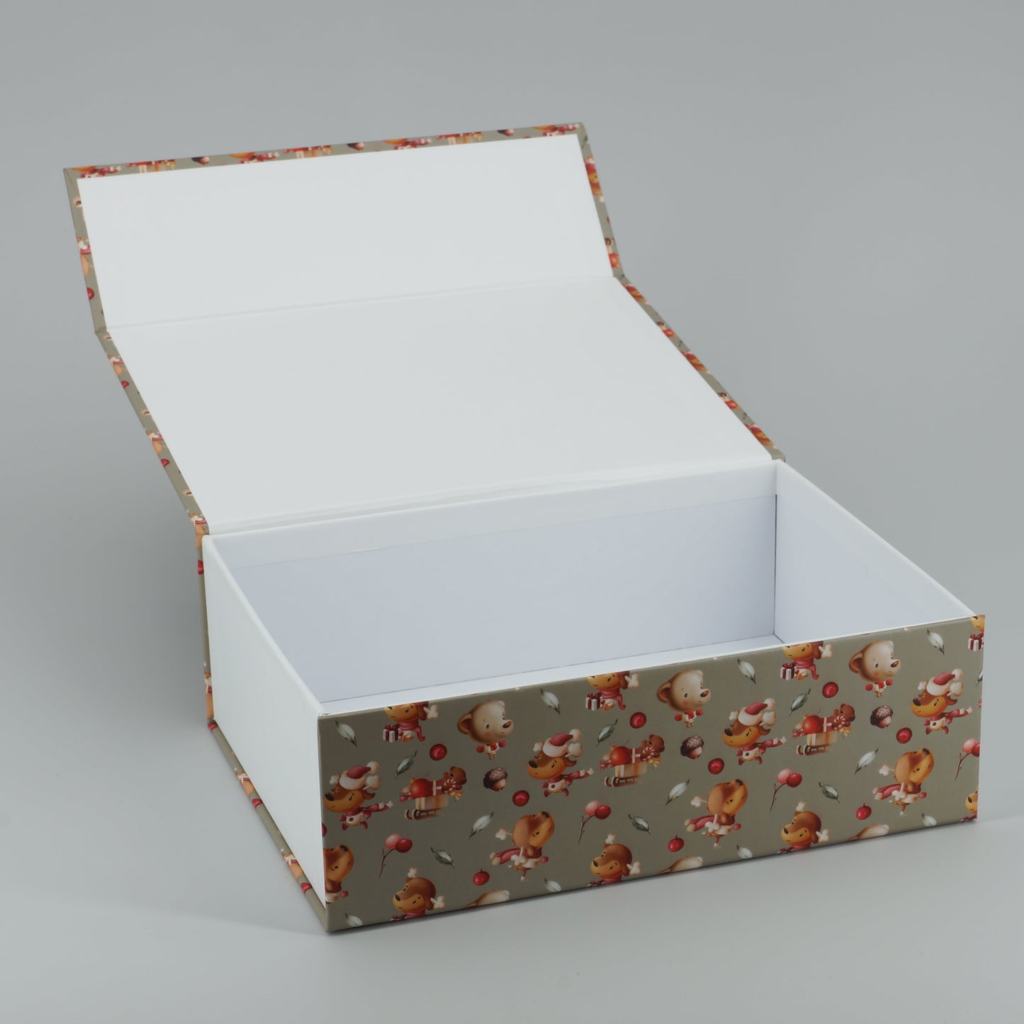 Magnetbox mit Kindermotiv in khaki geöffnet